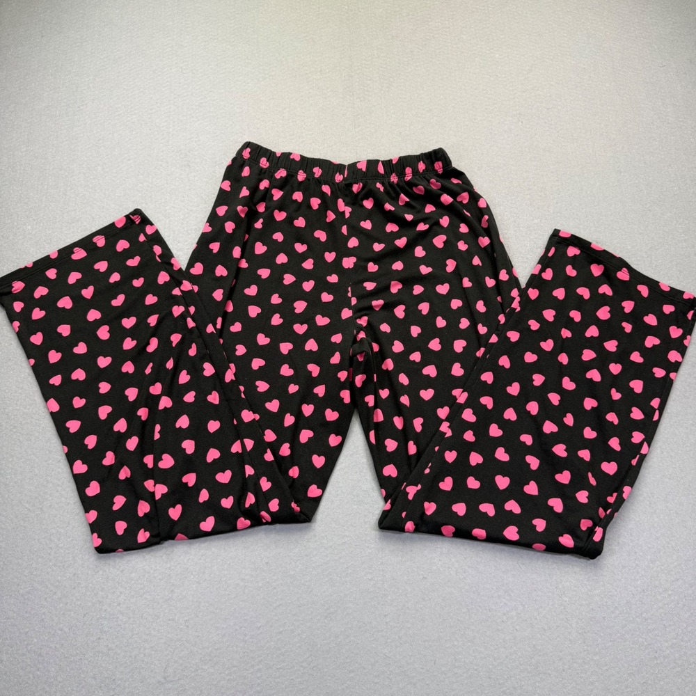 Kate Spade New York Womens Small Pajama Pants Black Pink Heart Print Sleepwear